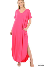 Load image into Gallery viewer, Viscose Fabric V-Neck Short Sleeve Maxi Dress
