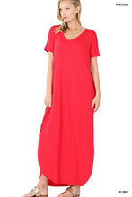 Load image into Gallery viewer, Viscose Fabric V-Neck Short Sleeve Maxi Dress
