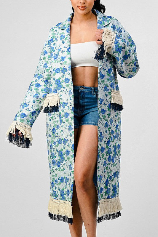 ATHINA FLORAL PRINT TASSLE TRENCH COAT