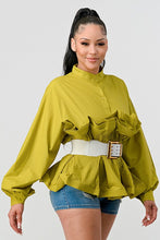 Load image into Gallery viewer, ATHINA PLEATED RUFFLE WASIT BELT LONG  BLOUSE
