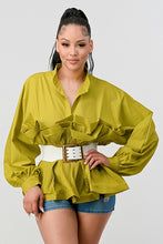 Load image into Gallery viewer, ATHINA PLEATED RUFFLE WASIT BELT LONG  BLOUSE
