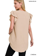 Load image into Gallery viewer, Woven Airflow Ruffled Sleeve High-Low Top
