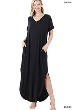 Load image into Gallery viewer, Viscose Fabric V-Neck Short Sleeve Maxi Dress
