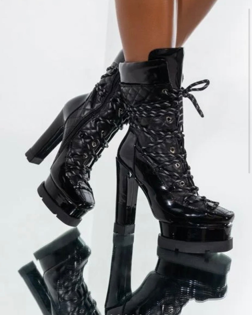 Black High Top Patent Boot